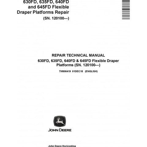 TM806419 SERVICE REPAIR TECHNICAL MANUAL - JOHN DEERE 630FD, 635FD, 640FD, 645FD FLEXIBLE DRAPER PLATFORM DOWNLOAD