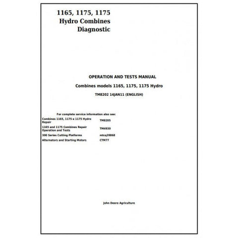 TM8202 DIAGNOSTIC OPERATION AND TESTS SERVICE MANUAL - JOHN DEERE 1165, 1175, 1175 HYDRO COMBINES DOWNLOAD