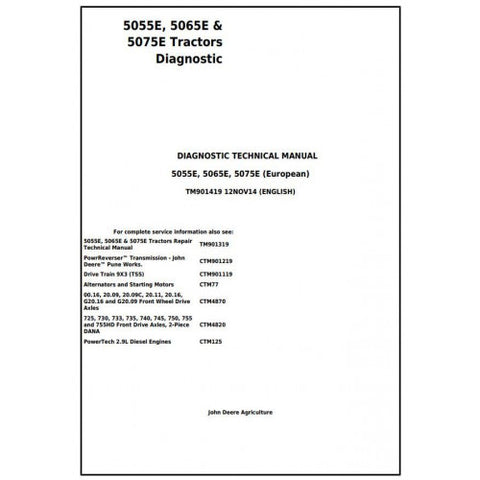 TM901419 DIAGNOSTIC TECHNICAL MANUAL - JOHN DEERE 5055E, 5065E & 5075E TRACTORS DOWNLOAD